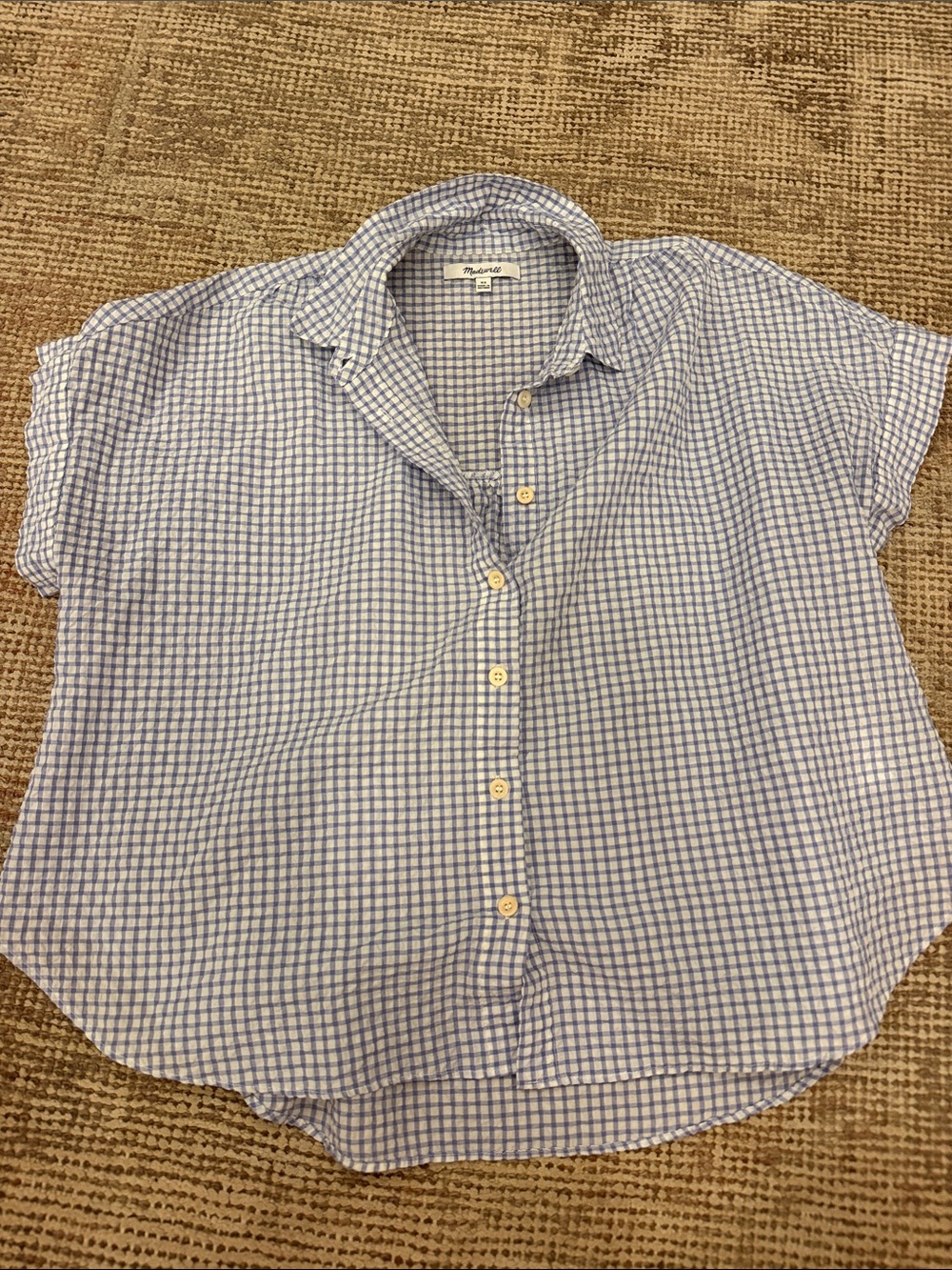Madewell Light Blue and White Gingham Button-Down Shirt
